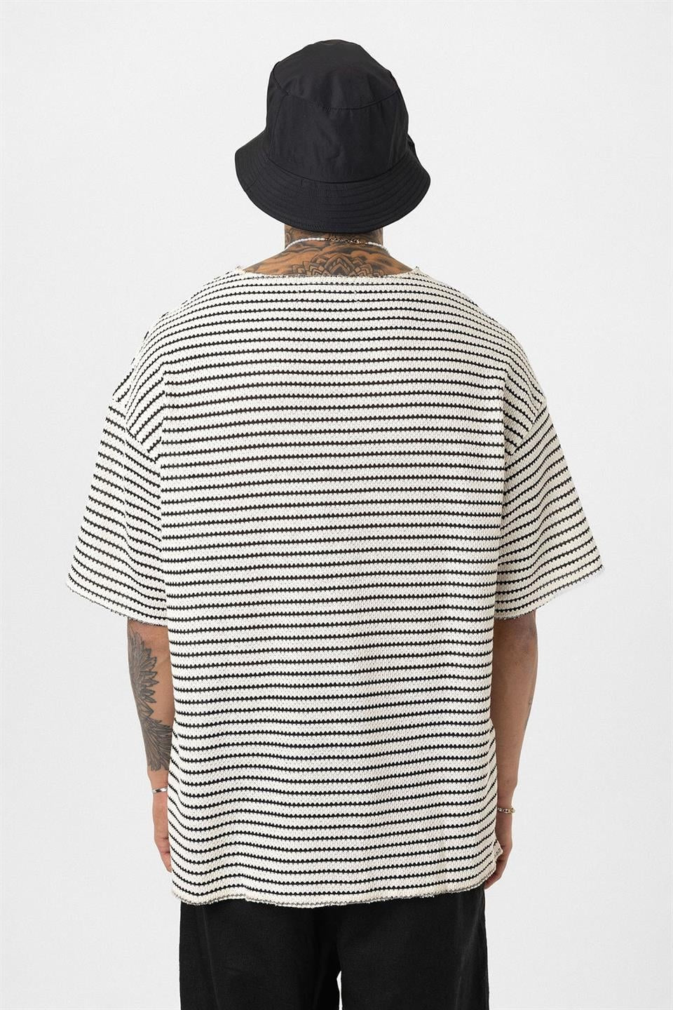 Çizgili Oversize Triko Tişört 30-773