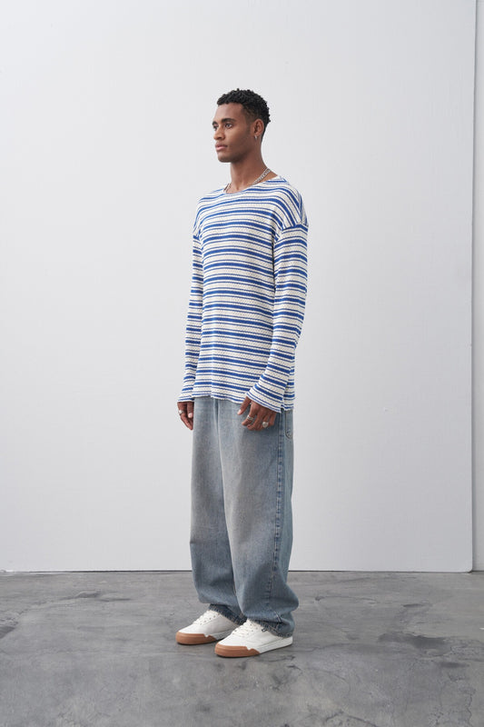 Çizgili Oversize Triko Tişört