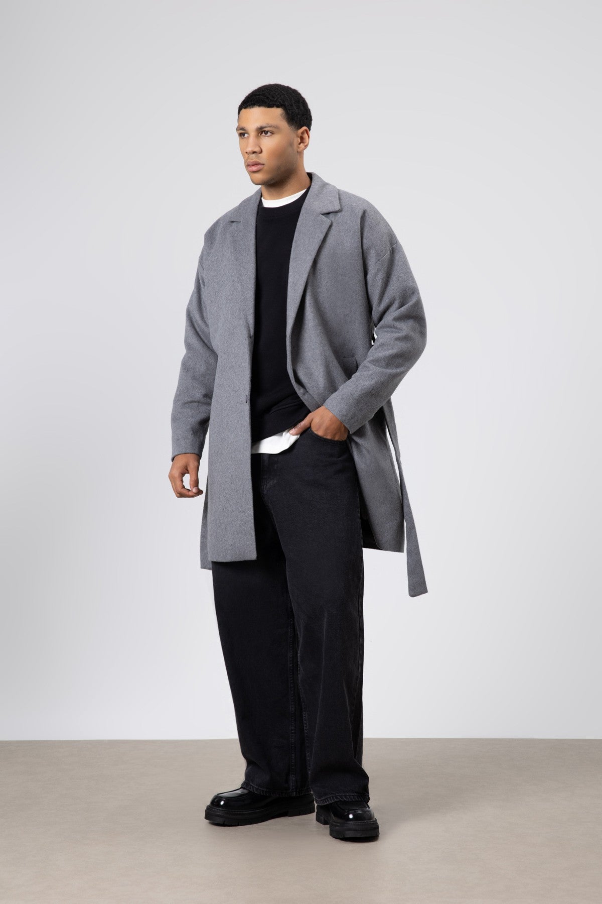 Kemerli Oversize Kaşe Kaban