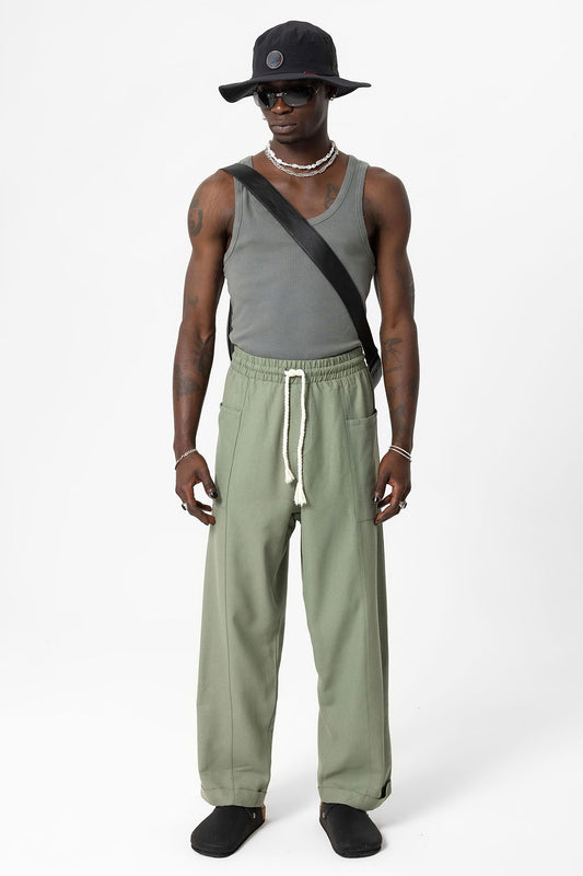 Yan Cepli Baggy Keten Pantolon