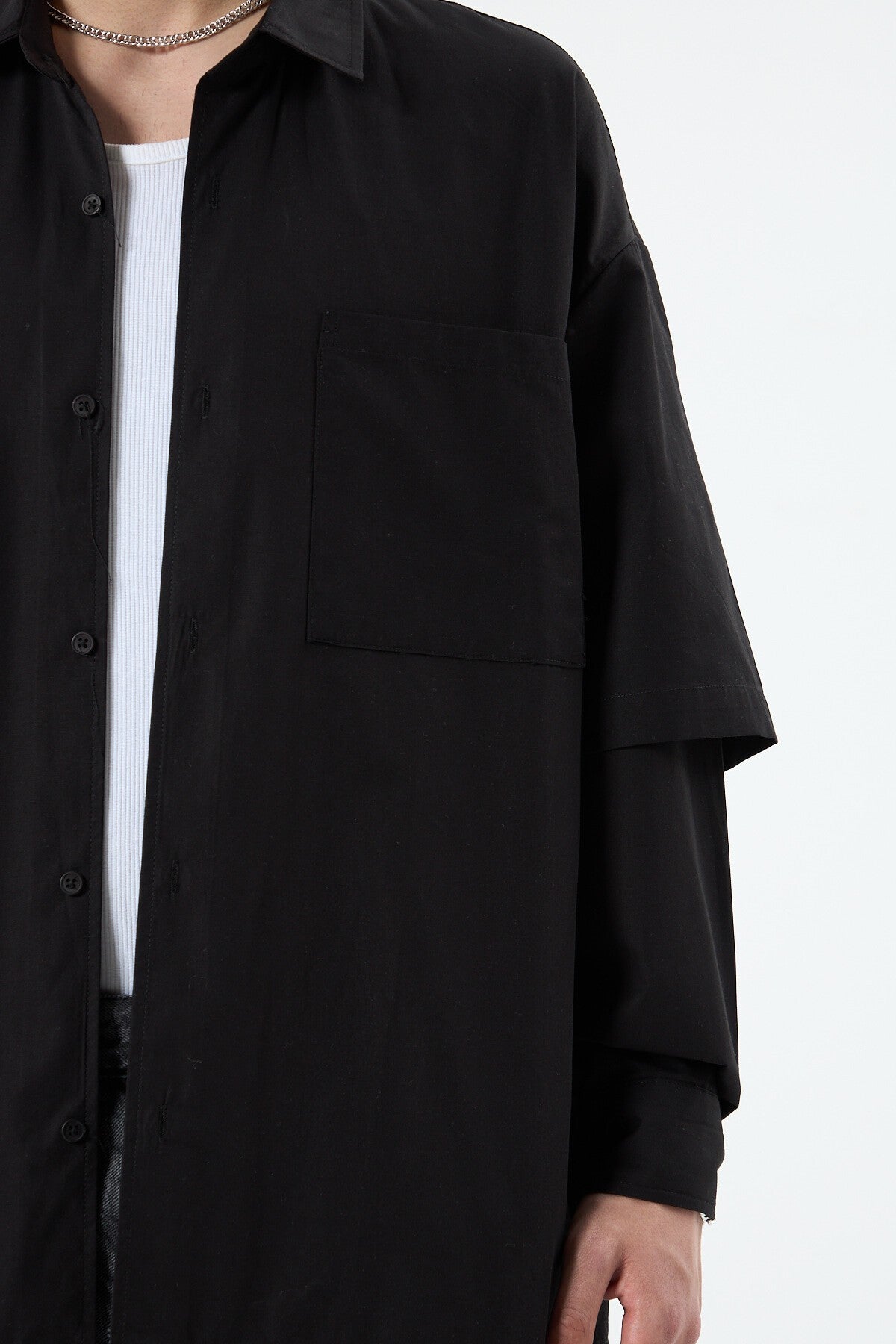 Oversize Çift Kol Detaylı Uzun Kol Gömlek