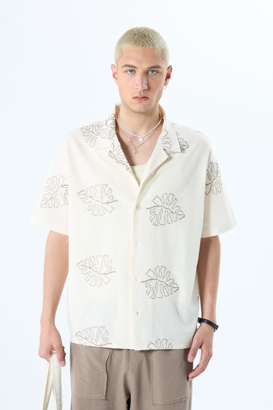 Nakış Detaylı Oversize Keten Gömlek