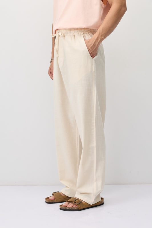 Bağcıklı Baggy Fit Keten Pantolon
