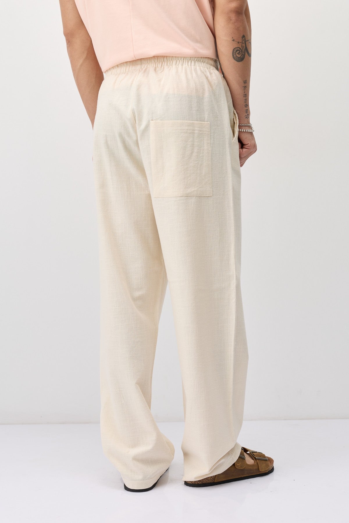 Bağcıklı Baggy Fit Keten Pantolon