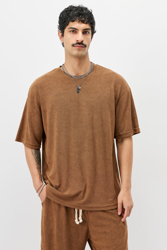 Süet Dokulu Basic Oversize Tişört