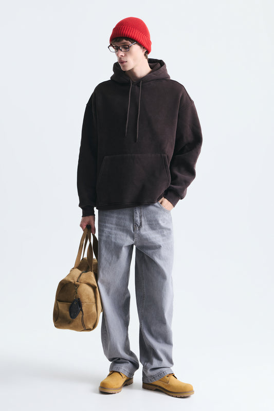 Basic Oversize Yıkamalı Hoodie