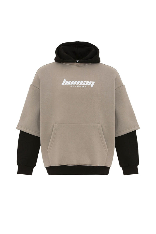 Baskılı Çift Kol Detaylı Oversize Sweatshirt