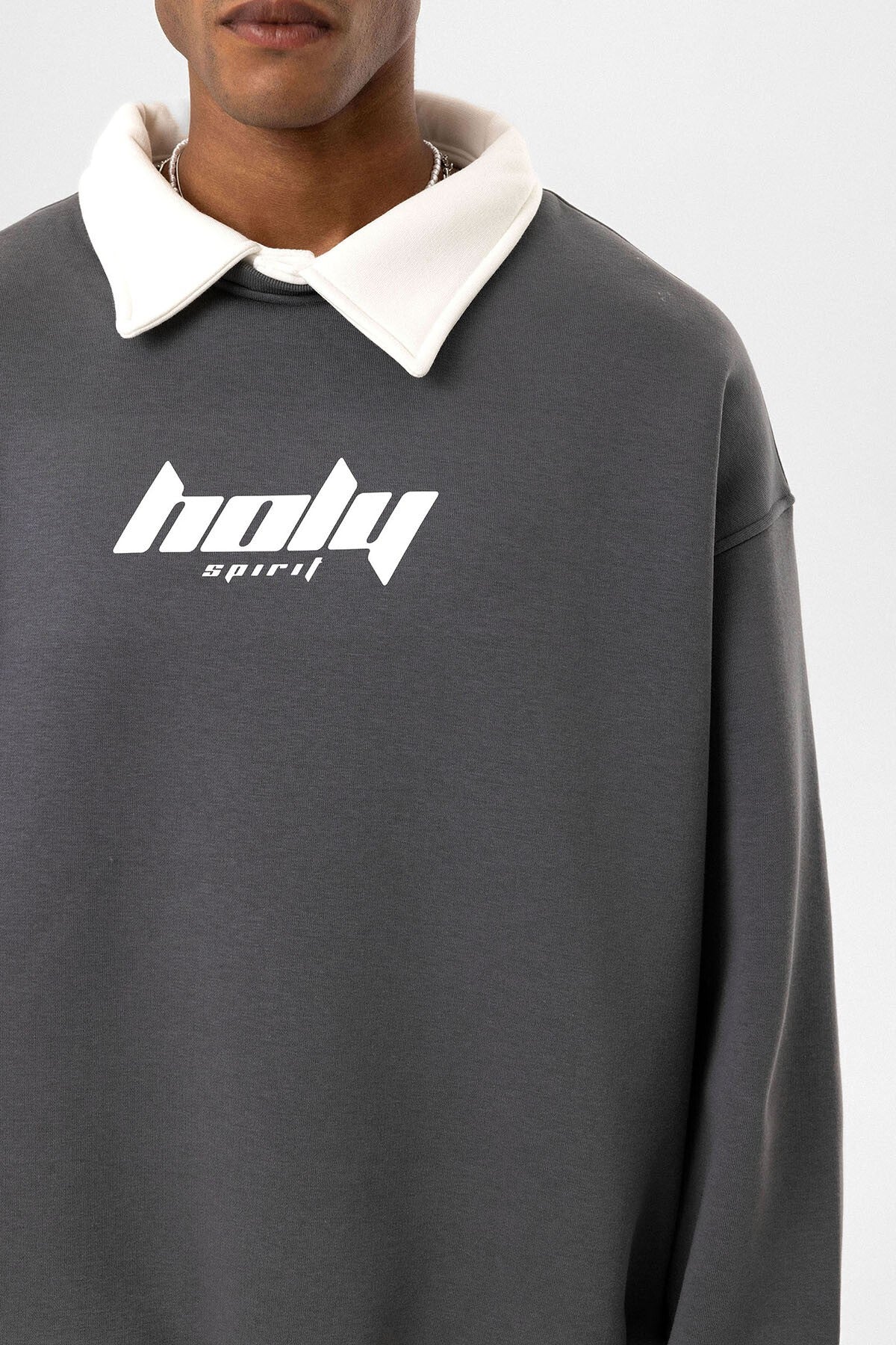 Polo Yaka Oversize Baskılı Sweatshirt