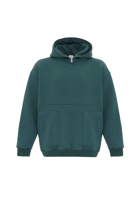Çift Cep Fermuar Detaylı Kapüşonlu Sweatshirt