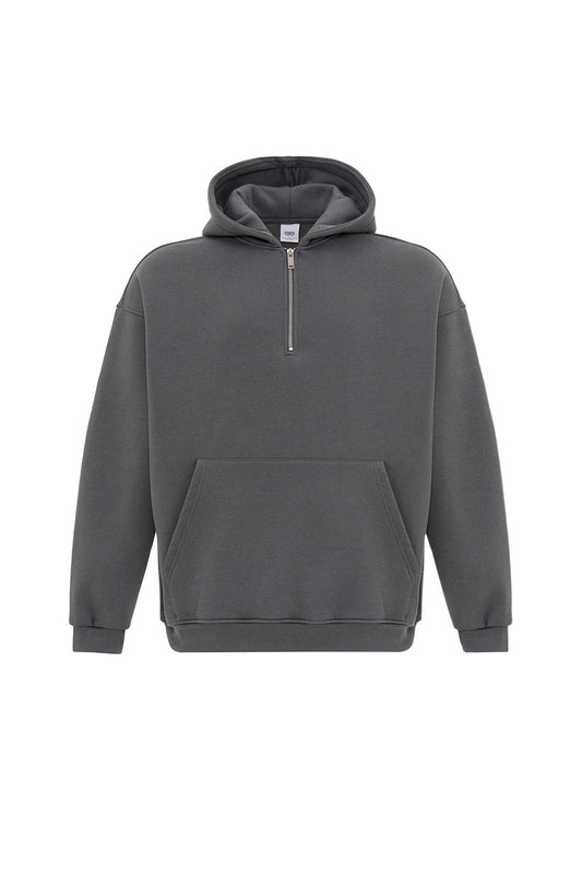 Basic Oversize Fermuar Detaylı Kapüşonlu Sweatshirt