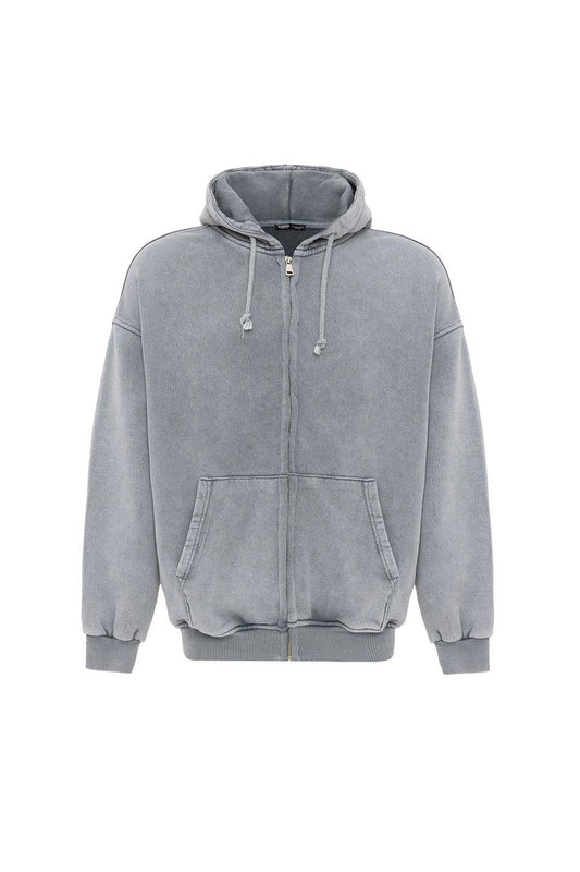 Premıum Yıkamalı Fermuarlı Oversize Sweatshirt