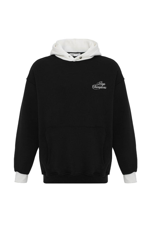 Yazı Detaylı Oversize Kapüşonlu Sweatshirt