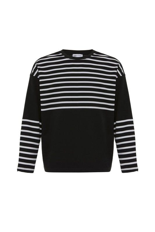 Çizgili Şerit Detaylı Oversize Sweatshirt