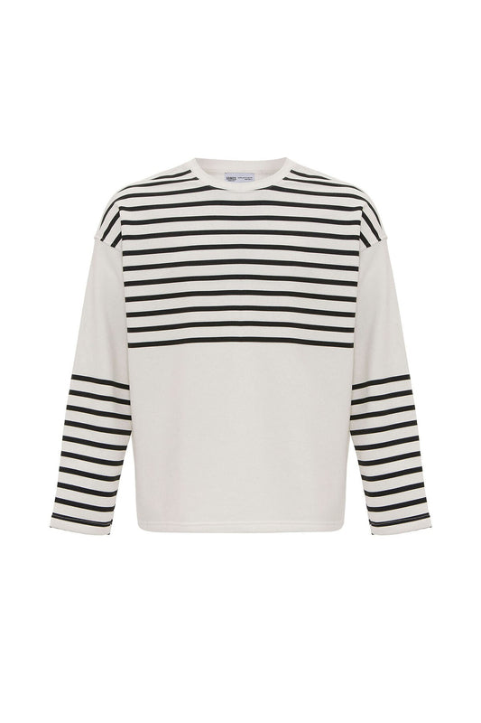 Çizgili Şerit Detaylı Oversize Sweatshirt
