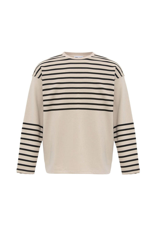 Çizgili Şerit Detaylı Oversize Sweatshirt