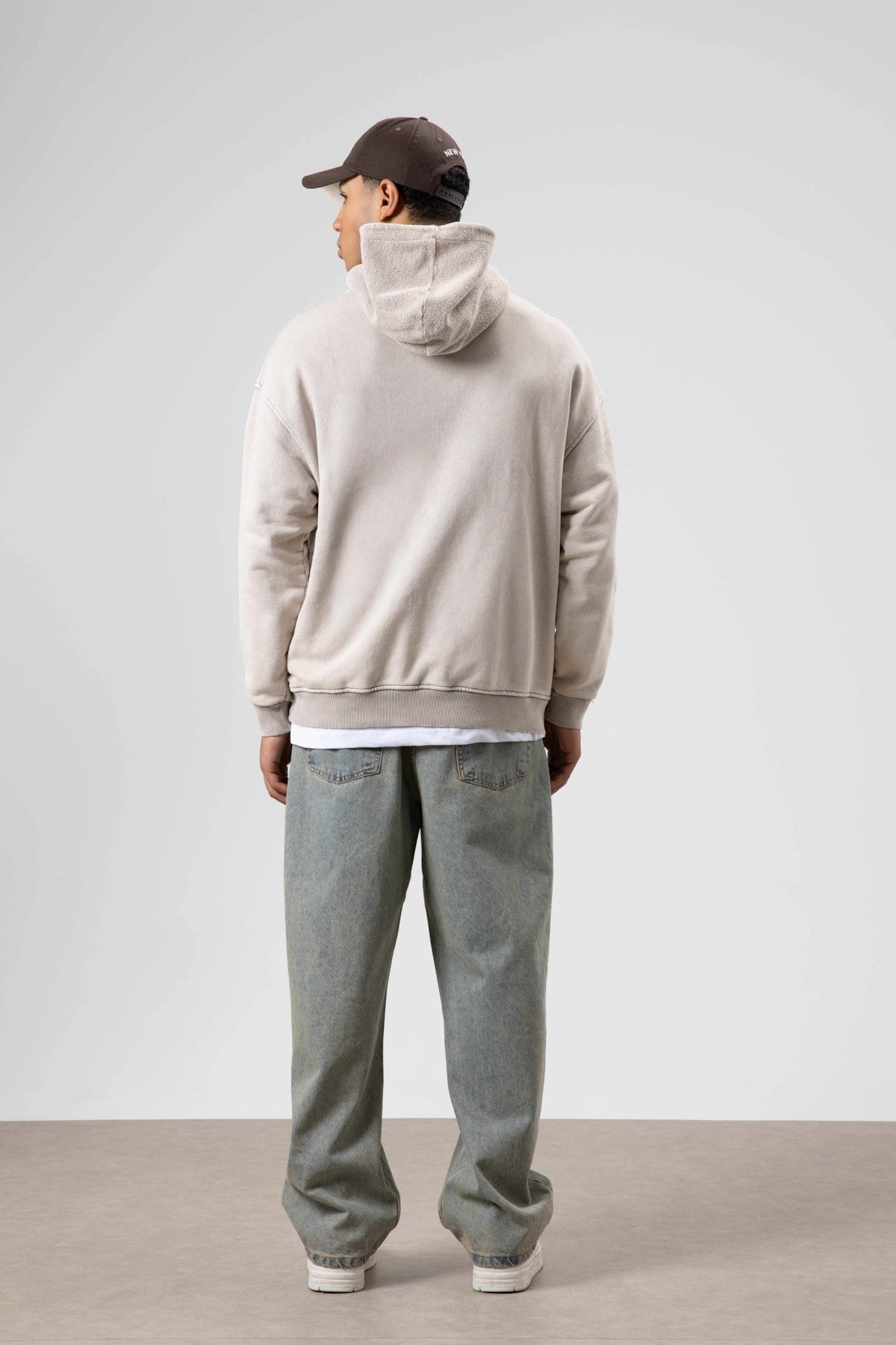 Oversize Yıkamalı Baskılı Kapüşonlu Sweatshirt