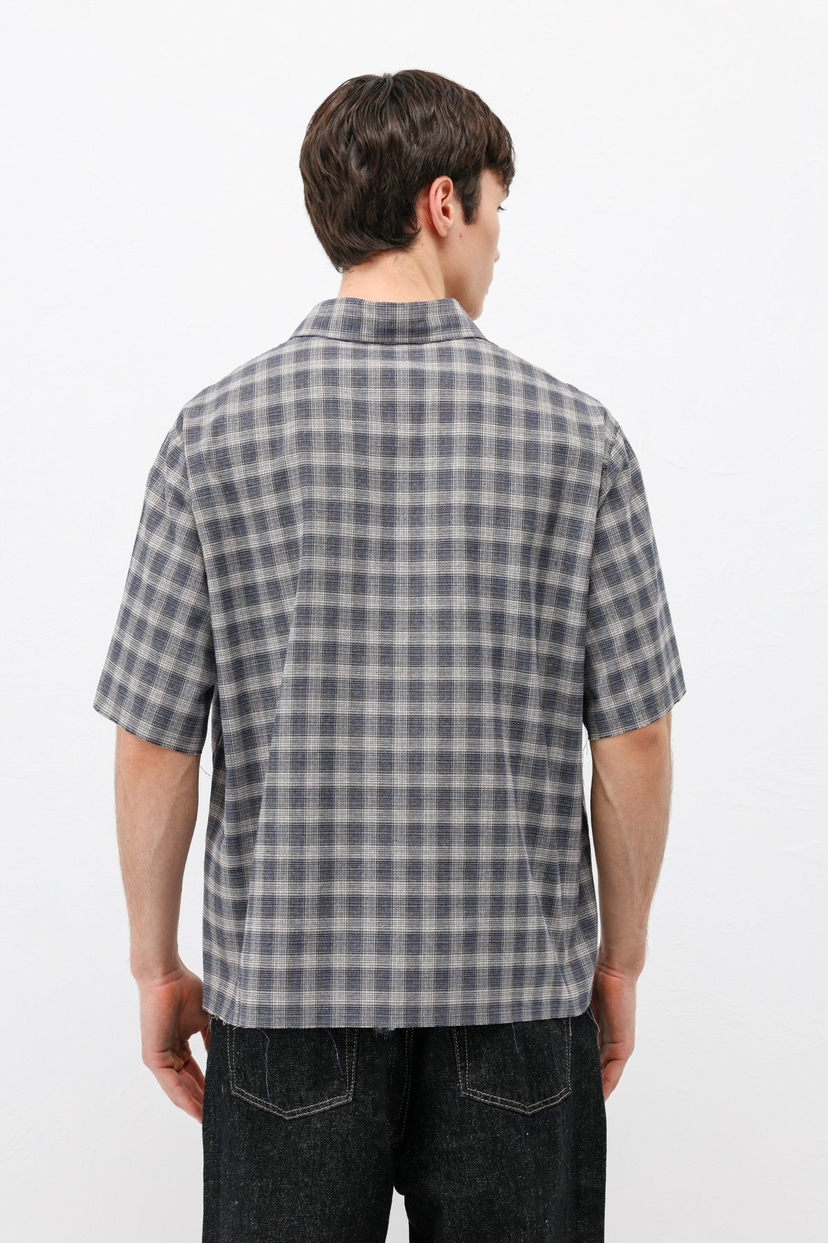 Kareli Kısa Kollu Oversize Gömlek