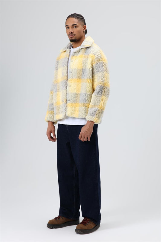 Oversize Peluş Ekose Ceket