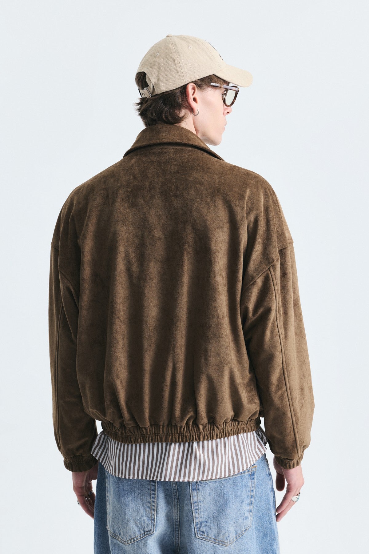 Oversize Polo Yaka Suni Süet Mont