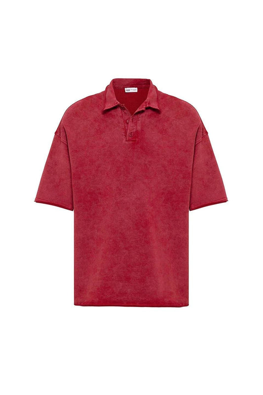 Polo Yaka Yıkamalı Oversize Tişört