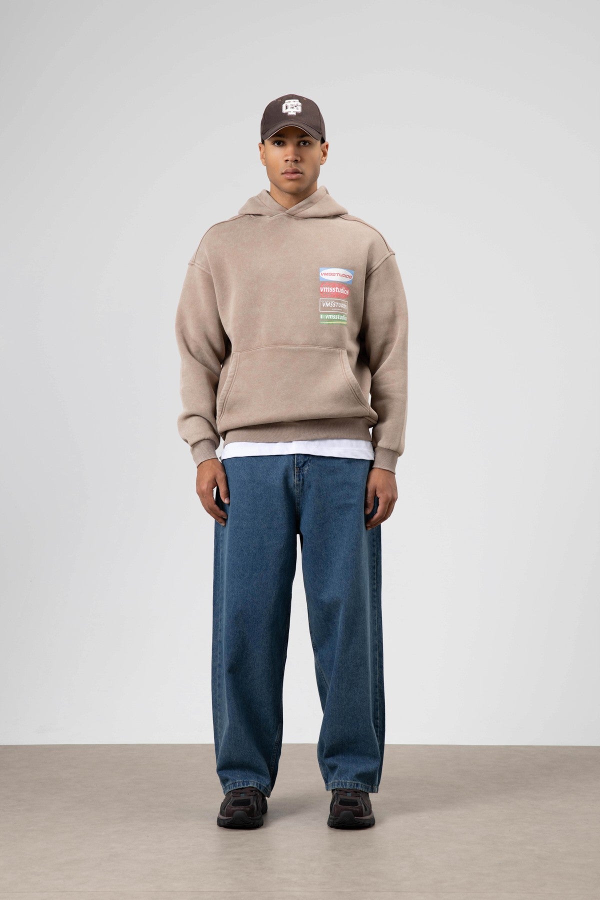 Oversize Yıkamalı Baskılı Kapüşonlu Sweatshirt