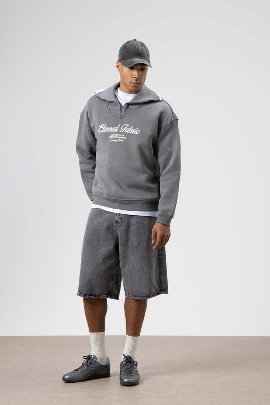 Oversize Fermuarlı Yaka Sweatshirt