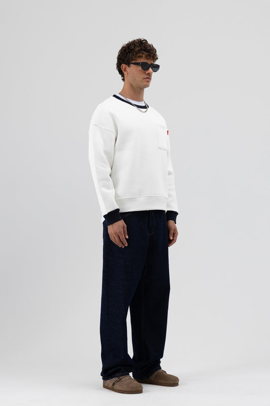Bisiklet Yaka Cep Detaylı Oversize Sweatshirt