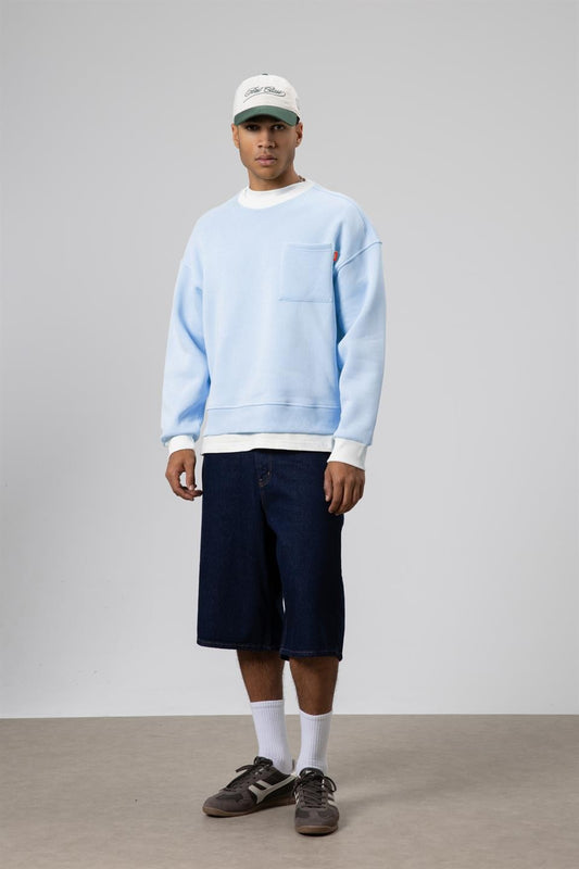 Bisiklet Yaka Cep Detaylı Oversize Sweatshirt