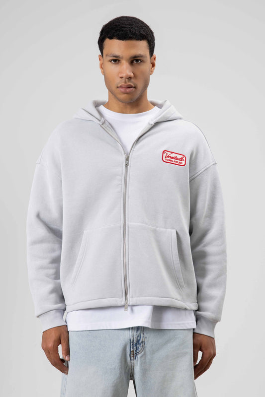 Oversize Fermuarlı Kapüşonlu Sweatshirt