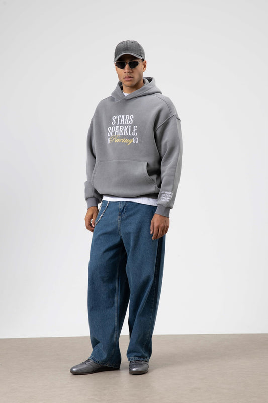Oversize Nakış BaskılıKapüşonlu Sweatshirt