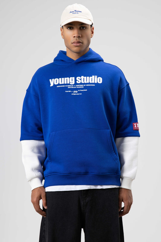 Oversize Baskılı Kapüşonlu Sweatshirt Saks