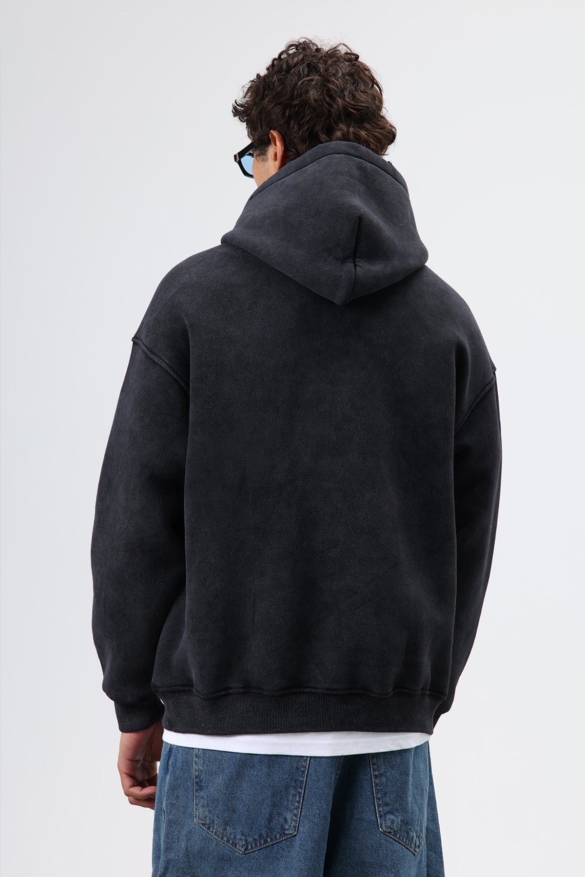 Oversize Baskılı Kapüşonlu Sweatshirt V70-127