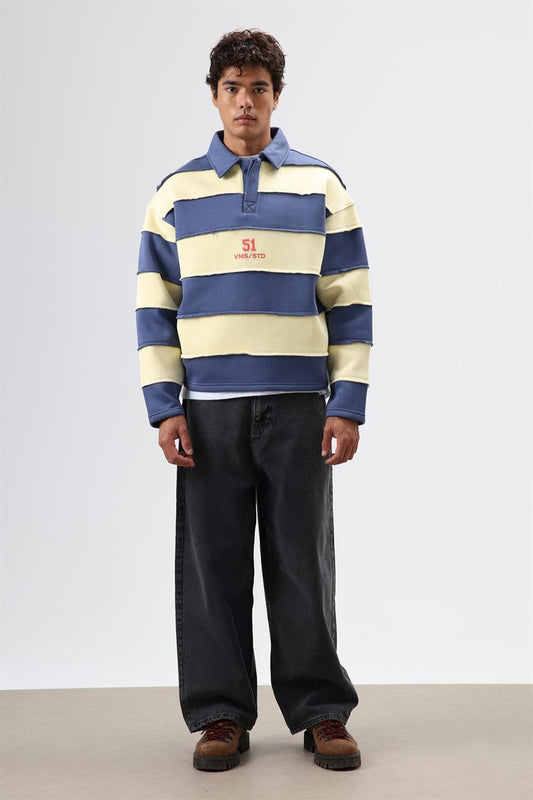 Oversize Şeritli Baskılı Sweatshirt