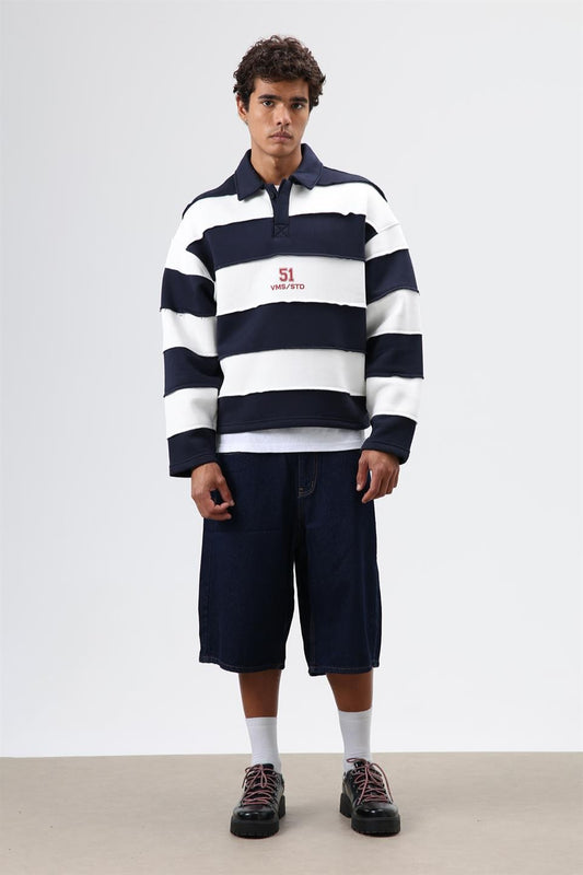 Oversize Şeritli Baskılı Sweatshirt