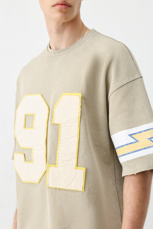 Oversize 91 Baskılı Kol Detaylı Tişört