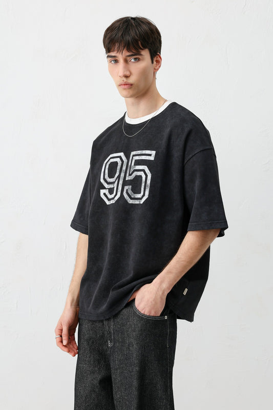 Oversize Bisiklet Yaka 91 Baskılı Tişört