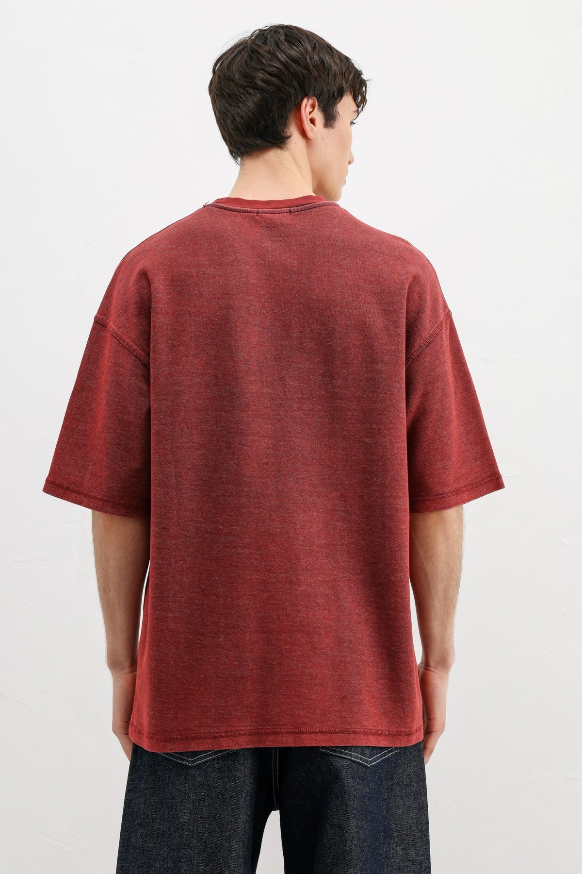 Yıkamalı Yazı Baskılı Oversize Tişört
