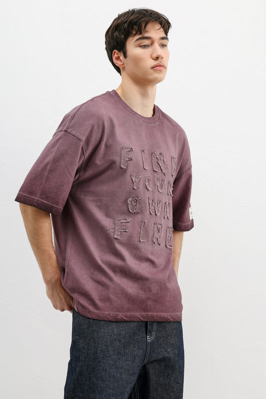 Oversize Baskılı Tişört Bordo