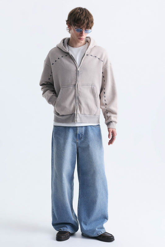 Boxy Fit Fermuarlı Kapüşonlu Sweatshirt