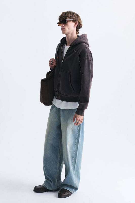 Boxy Fit Fermuarlı Kapüşonlu Sweatshirt