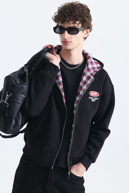 Boxy Fit Fermuarlı Kapüşonlu Sweatshirt