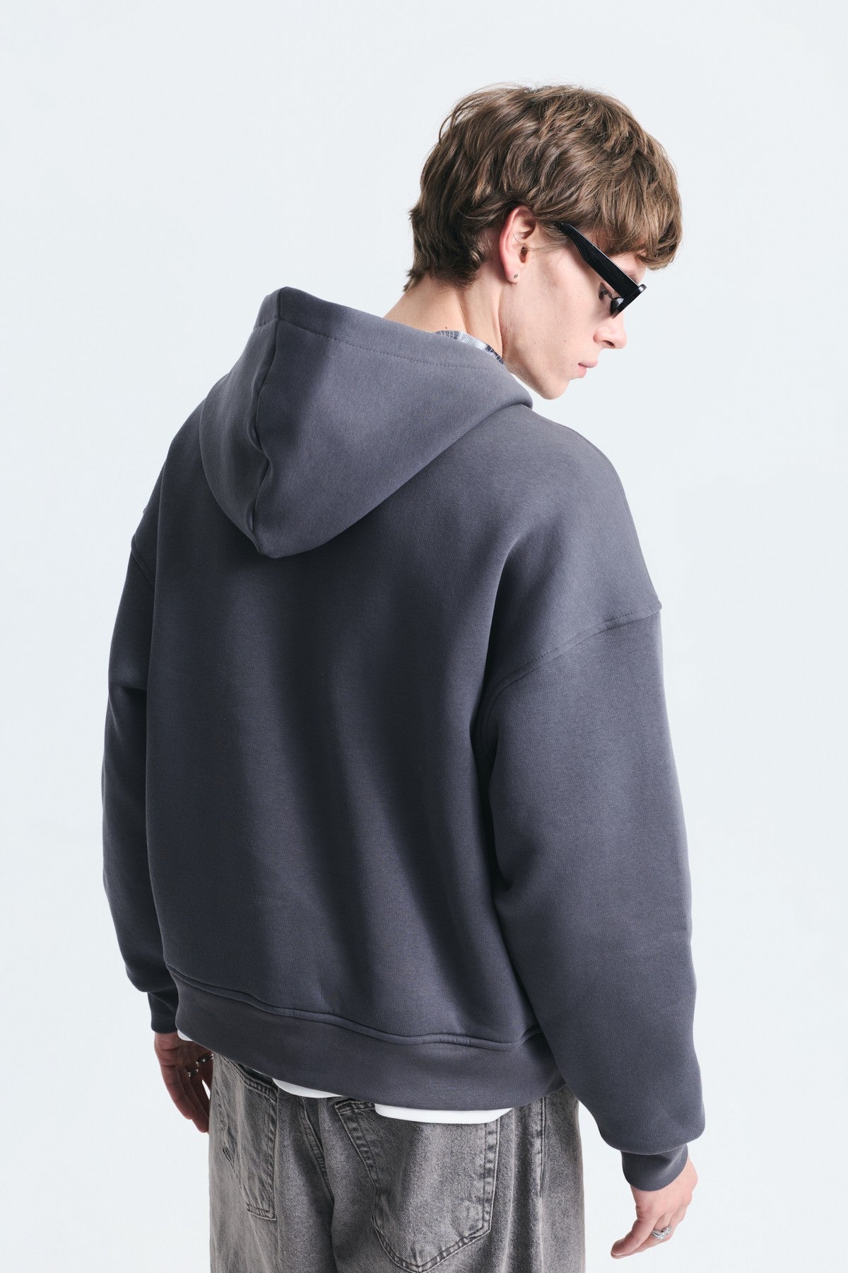 Boxy Fit Fermuarlı Kapüşonlu Sweatshirt