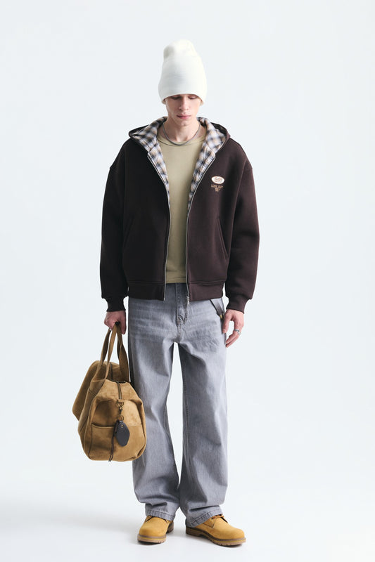 Boxy Fit Fermuarlı Kapüşonlu Sweatshirt
