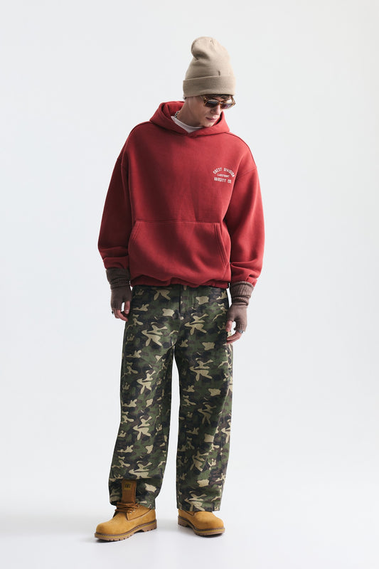 Oversize Baskılı Kapüşonlu Sweatshirt