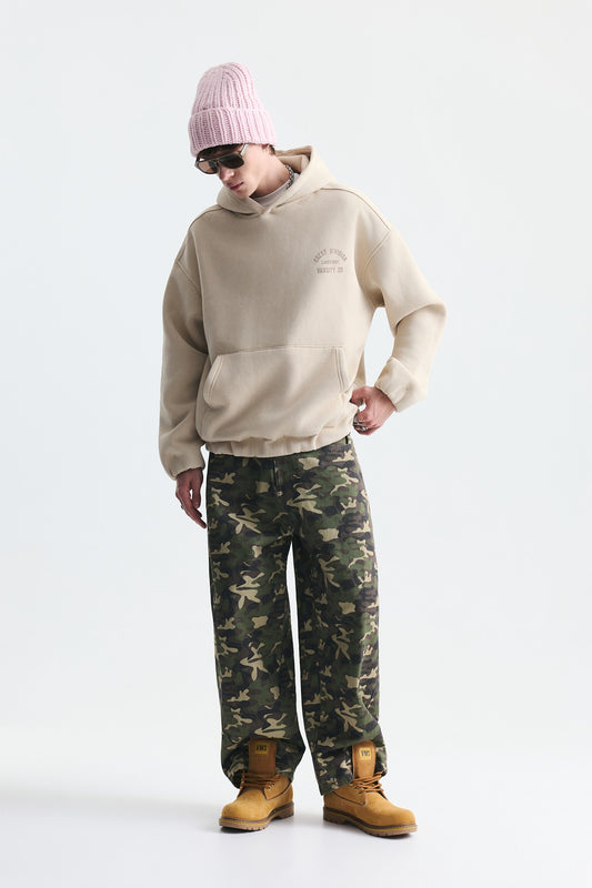 Oversize Baskılı Kapüşonlu Sweatshirt