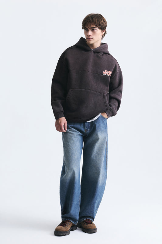 Oversize Yıkamalı Kapüşonlu Sweatshirt
