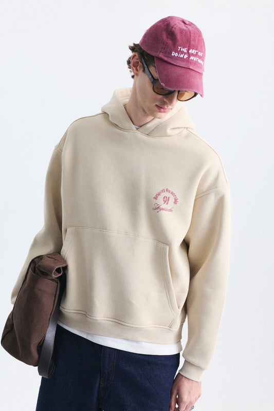 Boxy Fit Yazılı Kapüşonlu Sweatshirt