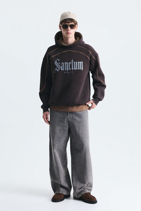 Boxy Fit Baskılı Kapüşonlu Sweatshirt