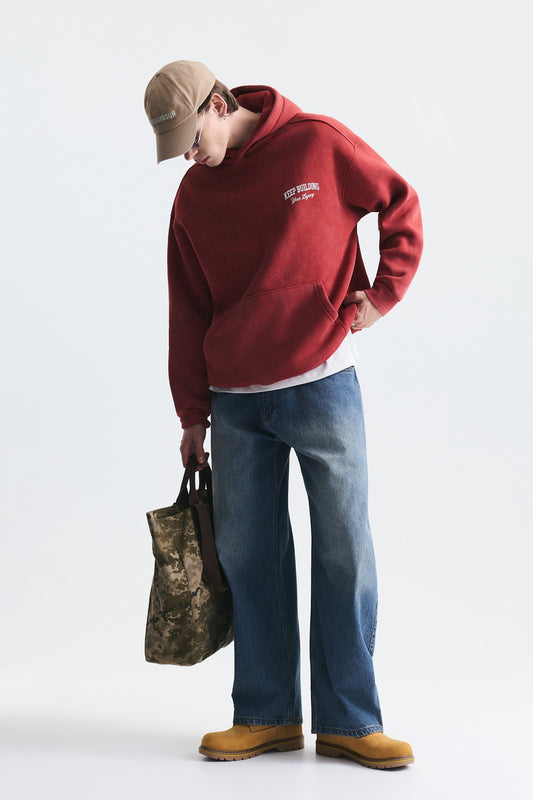 Oversize Yıkamalı Kapüşonlu Sweatshirt