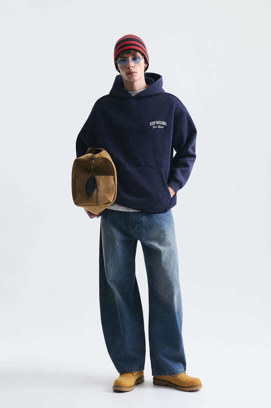 Oversize Yıkamalı Kapüşonlu Sweatshirt